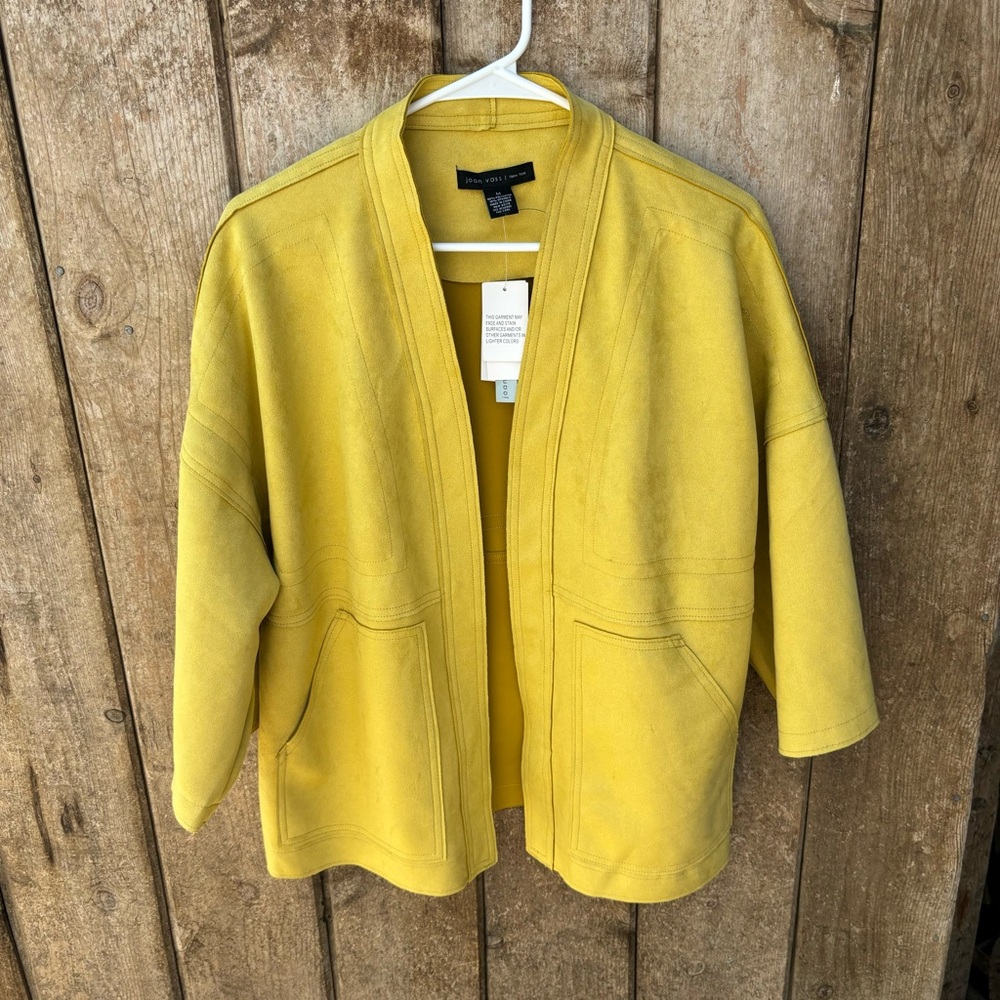 NEW Joan Vass Mustered Tan Faux Leather Wrap Jacket Size M (read)